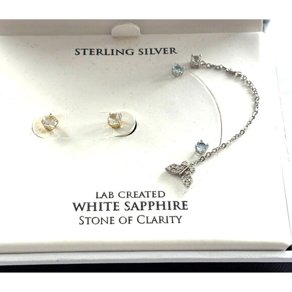 Sterling Silver Earrings & Bracelet Set With Lab Created White Sapphire Stone Of - Picture 2 of 7
